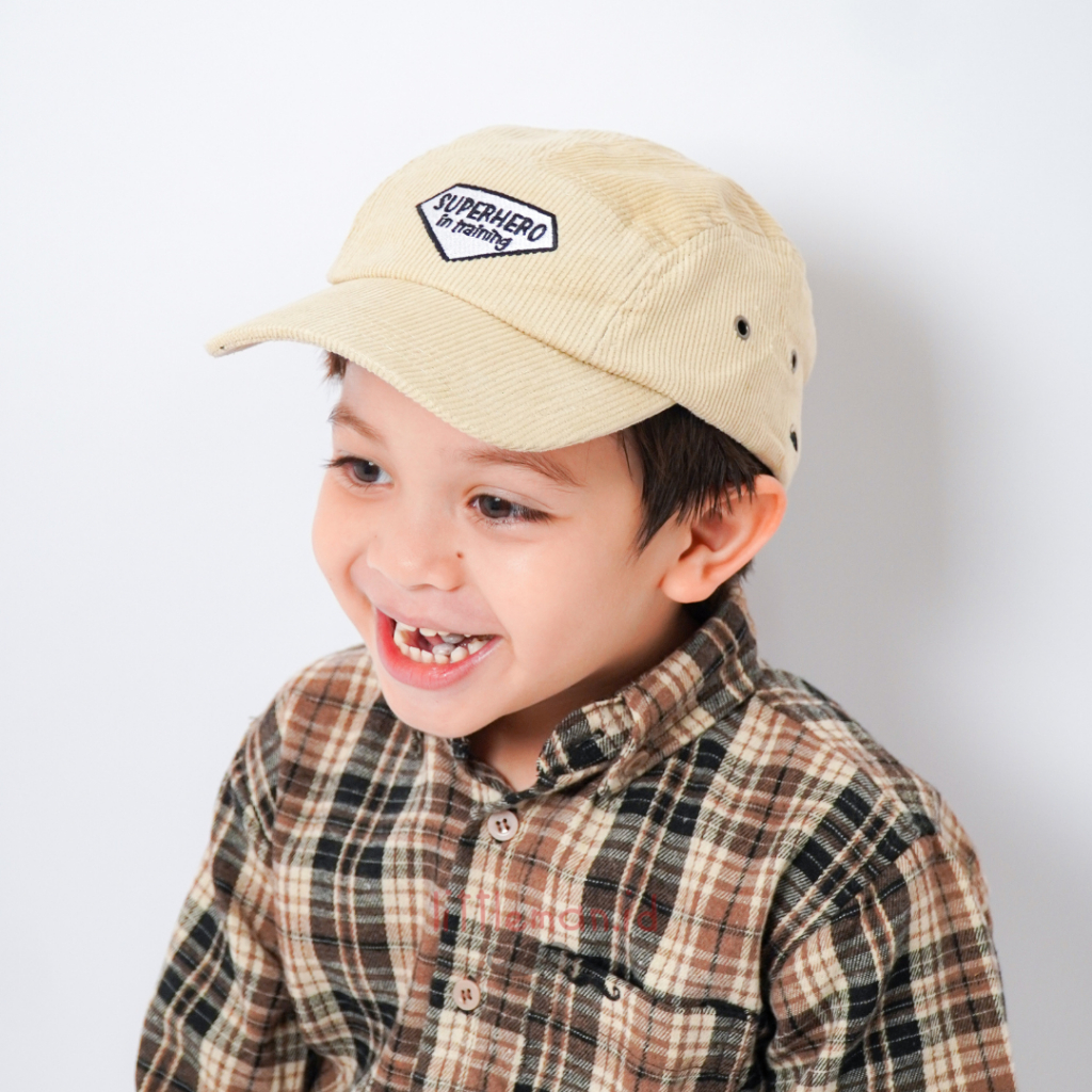 Bergaransi Topi Anak Corduroy Short Cap 5 Panel Bordir Kata (1-8 Thn) Littleman.Id