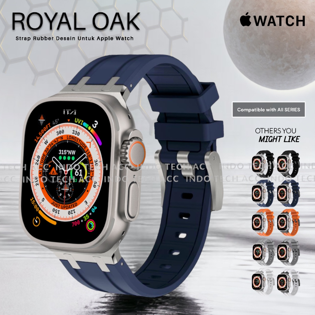 Tali Jam Apple Watch Ultra 1 / Ultra 2 / 9 / 8 / 7 / 6 / 5 / 4 / 3 / 2 / 1 / SE1 / SE2 Strap Rubber AP Royal Oak - Strap iWatch 49mm/45mm/44 mm/42mm/41mm/40 mm/38mm - Bracelet - Loop - Band - Tali jam tangan Elegan Minimalis Sporty