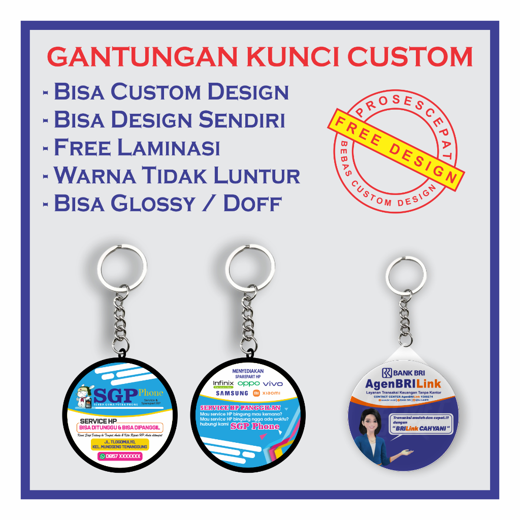 GANTUNGAN KUNCI CUSTOM 1 SISI 2 SISI -- GANCI BRILINK -- GANCI AGEN BNI46 -- GANCI CUSTOM