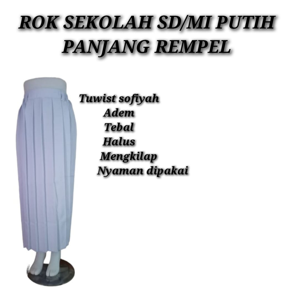 Rok seragam sekolah SD/MI Panjang Kelas 1/2/3/4/5/6 7/XL rempel polos Putih high tuwis sofiyah