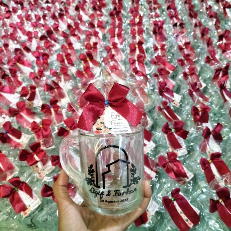 souvenir gelas gagang sablon cantik