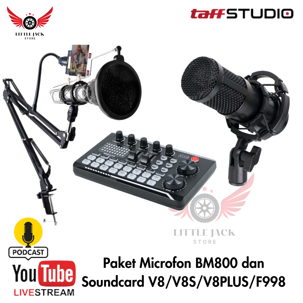Paket Lengkap Mic BM 800 Soundcard V8/V8 PLUS/V8S/ AudioPro F998 Live Streaming Taffstudio
