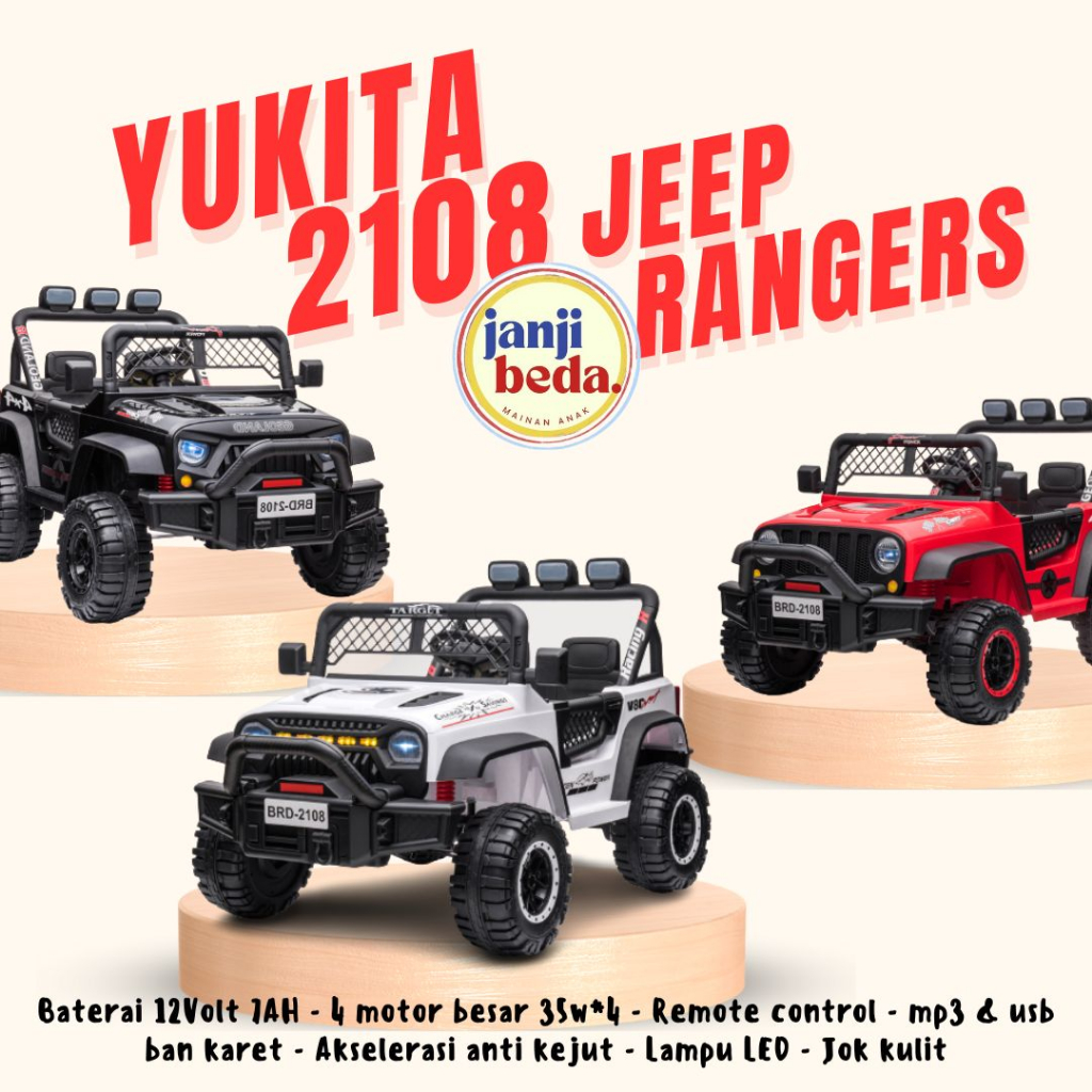 YUKITA 2108 JEEP RANGERS Mainan mobil aki anak remot control mobilan maenan toys toy keren bagus had