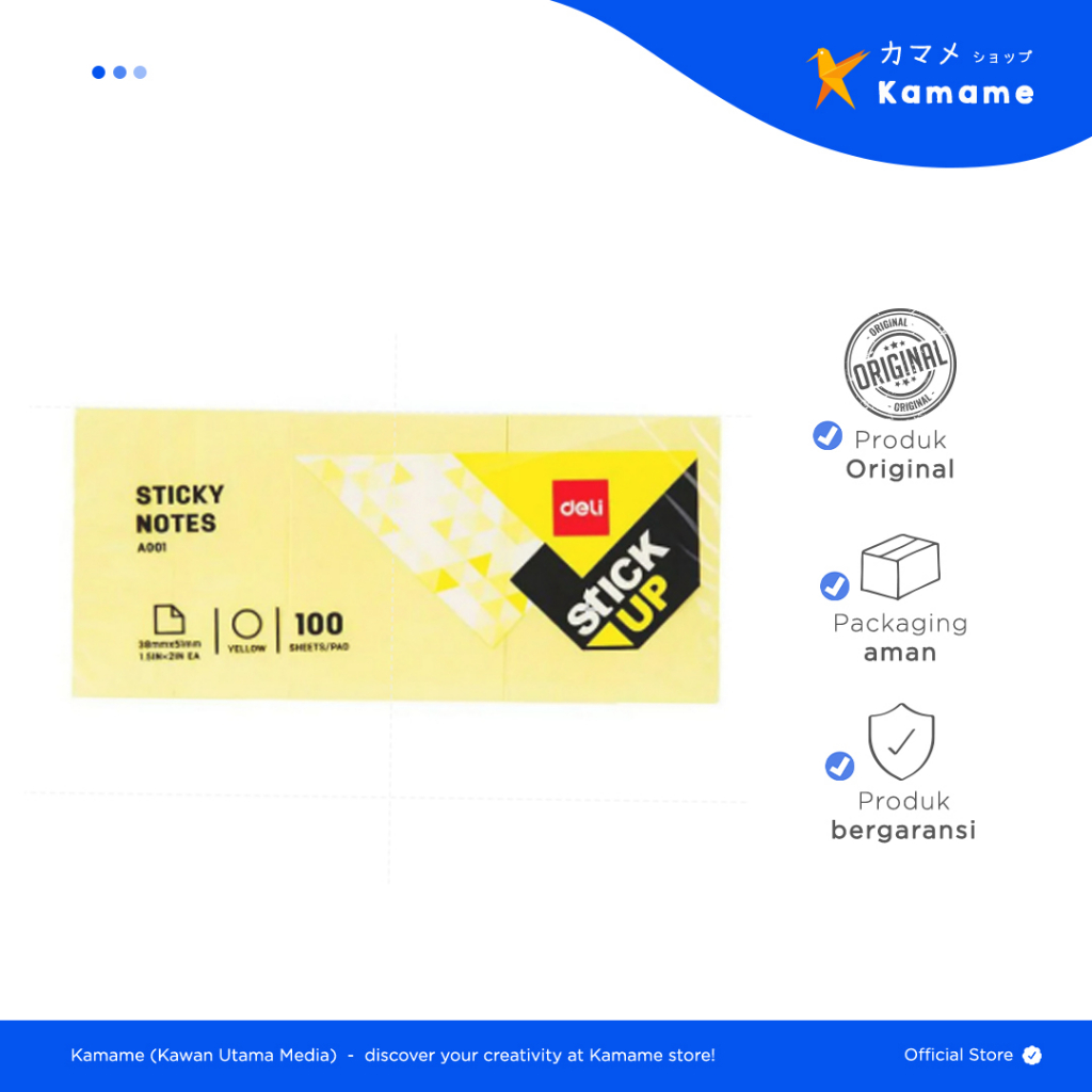 

Deli A001 53 Sticky Notes Memo Tempel - Yellow [38 x 51 mm/ 1.5 x 2 Inch/ 100 x 3 Sheets]