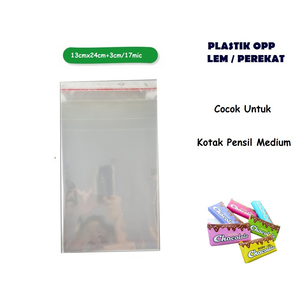 

Plastik OPP Dengan Lem Perekat Plastik Ukuran 13cmx24cm isi 100 Lembar