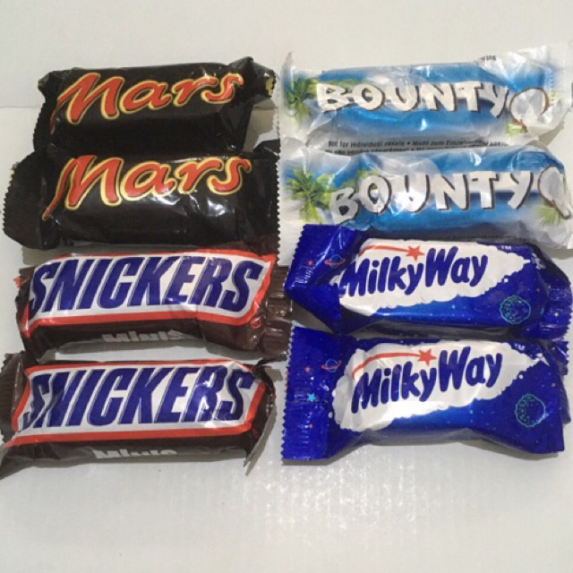 

MIXED MINIS MARS SNICKERS BOUNTY MILKYWAY TWIX SATUAN / PIECES