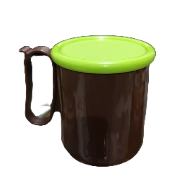TUPPERWARE Jumbo Mug 600ml  Warna Cokelat // Cangkir Gelas Besar Microwaveable Dengan Tutup Hijau Ko