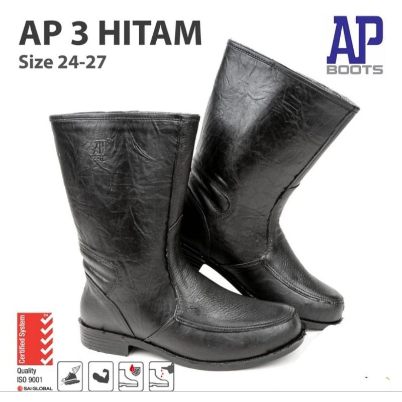 Sepatu Boot Pendek Kulit Ap Black 3 Original Anti Slip