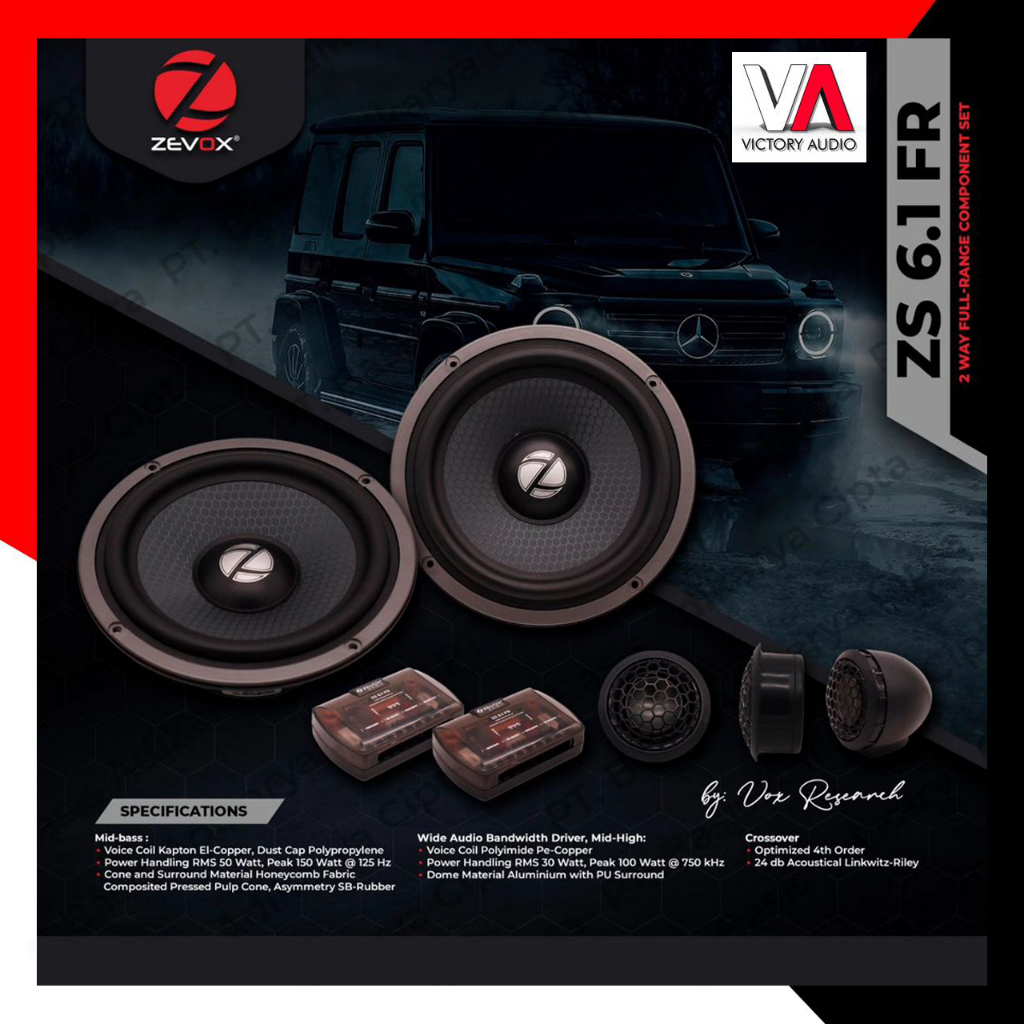 1 SET - Speaker Split 2-Way dengan FullRange VOX RESEARCH ZEVOX ZS 6.1 FR ZS6.1FR - 6.5 Inch Mid Bas