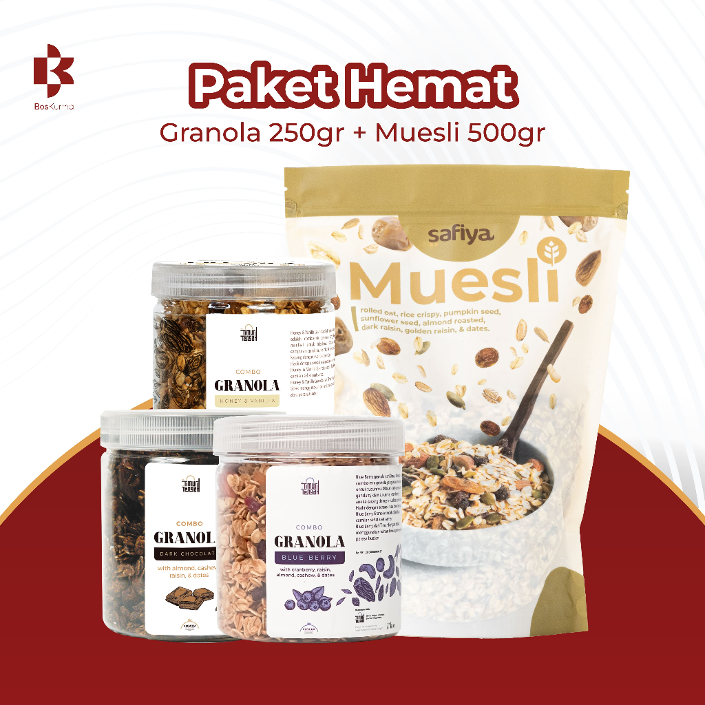 

[ MINI DIET ] Granola 250gr Timur Tengah + Muesli 500gr Safiya Sereal Premium Original