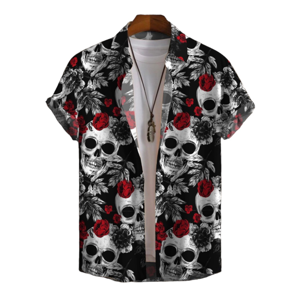 Clustercool - Kemeja Pria Vintage Hawai Pattern Punk Rock