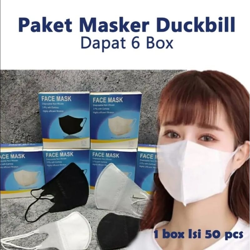 paket masker Duckbill dapat 6 box/1 Box isi 50 pcs