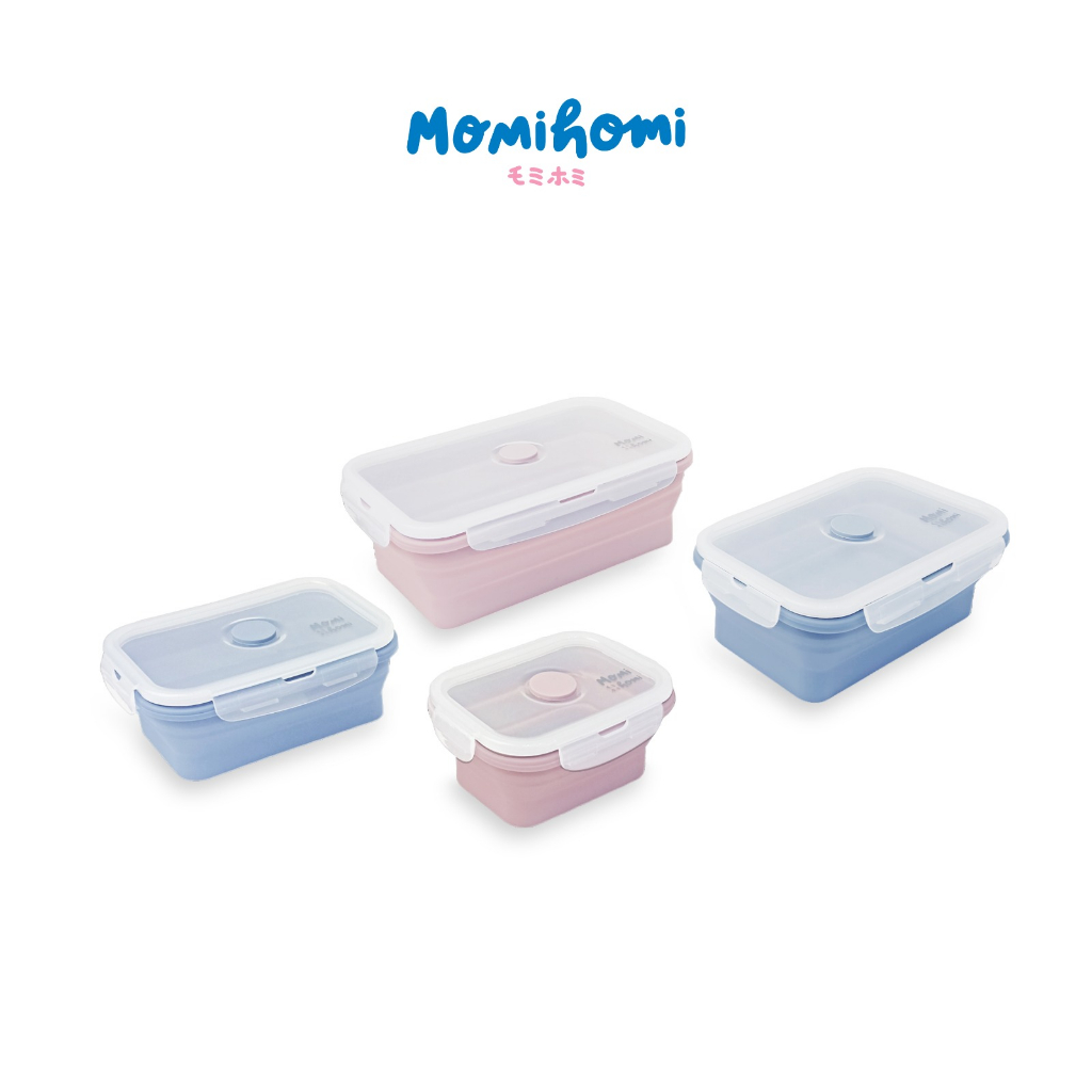 Momi Homi Silicone Food Container Tempat Penyimpanan Makanan Bahan Silikon Foldable Praktis Anti Tumpah Food Grade Aman Kotak Makan Kotak Bekal Lunch Box Portable Kotak Makan Lipat Terdapat Katup Udara Desain Elegan Dapat Dibawa Kemanapun Warna Menarik