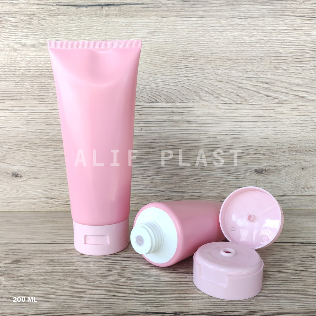TUBE 200 GRAM PINK TUTUP FLIPTOP / WADAH PASTA GEL KOSONG