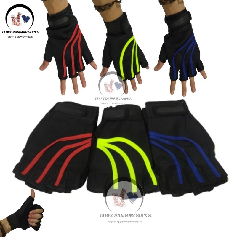 GROSIR (6&12 pasang) Sarung tangan motor list warna buntung/sarung tangan motor buntung