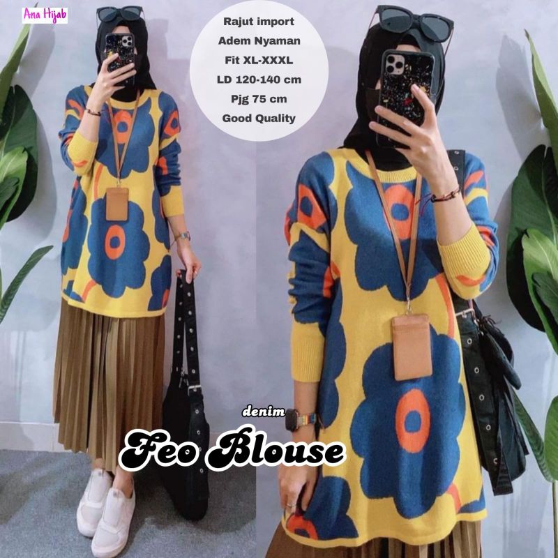 Atasan jumbo Feo blouse bahan rajut LD 120-140