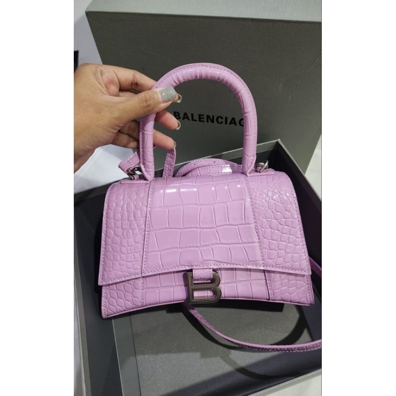 Tas Wanita Balenciaga Hourglass Croco Lilac XS Preloved