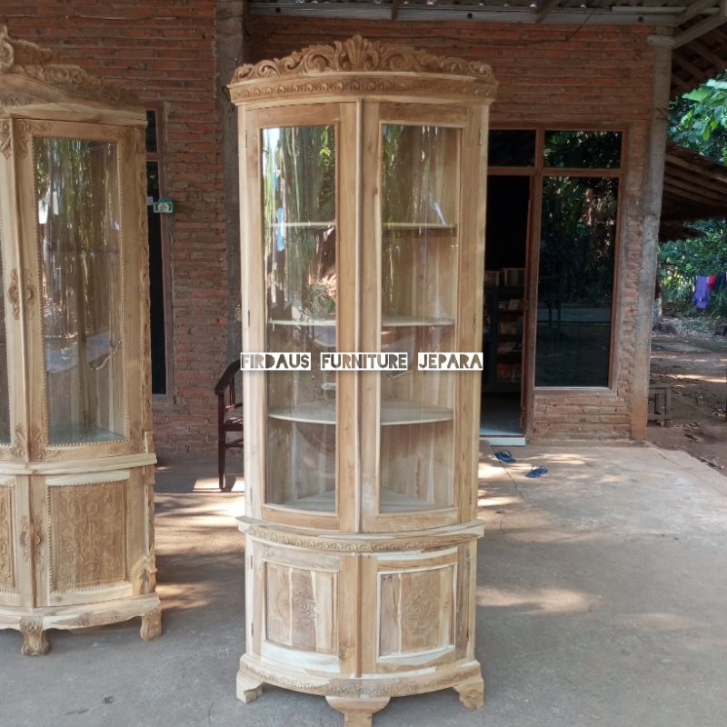 Lemari Pajangan Kaca Minimalis | Lemari Hias Jati | Lemari Sudut Bunga