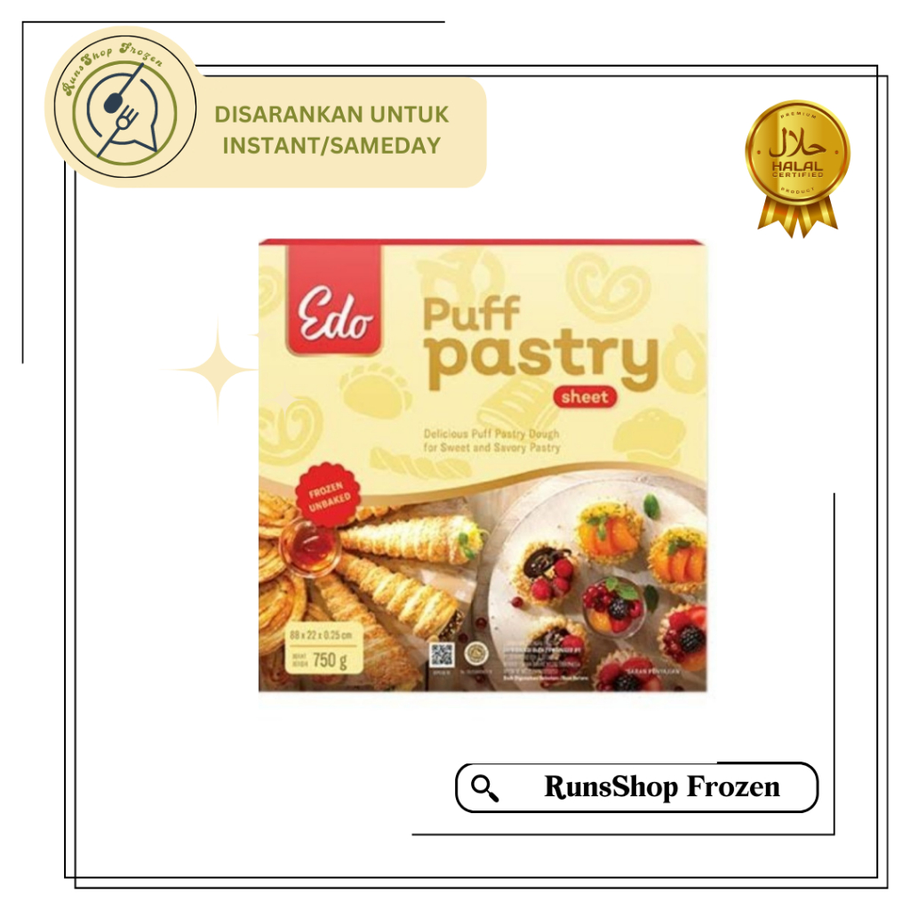 

HALAL Edo Puff Pastry Sheet / Edo Daniah Pastry 750gr / Puff Pastry Instant Siap Pakai