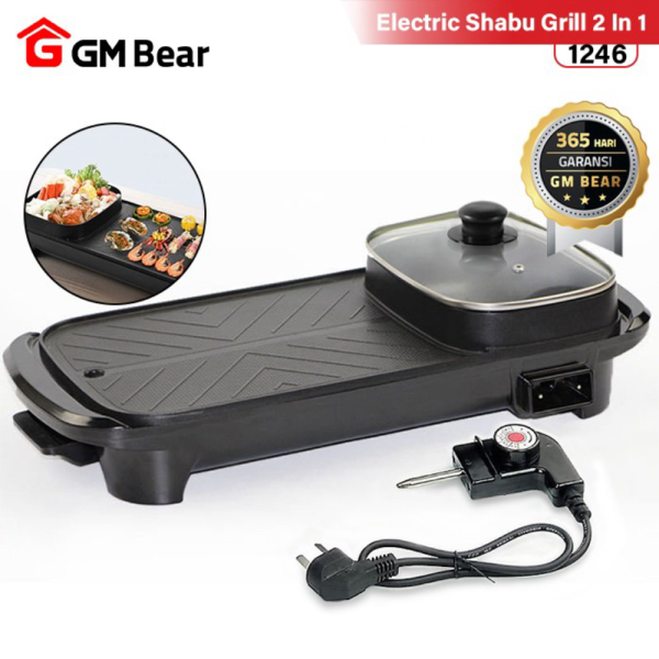 Unik GM Bear Alat Panggang 2in1 Shabu Grill Elektrik 1246 - Griller Pan Murah