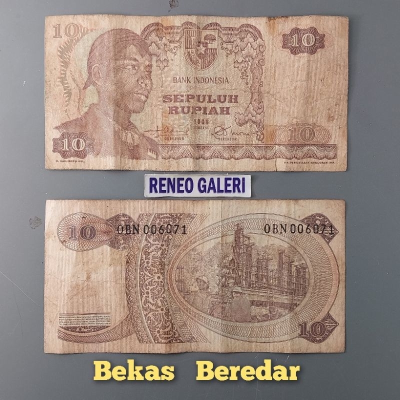 VF Asli 10 Rupiah Sudirman Tahun 1968 seri Jenderal Soedirman dirman uang kertas kuno duit jadul lawas lama Indonesia Original