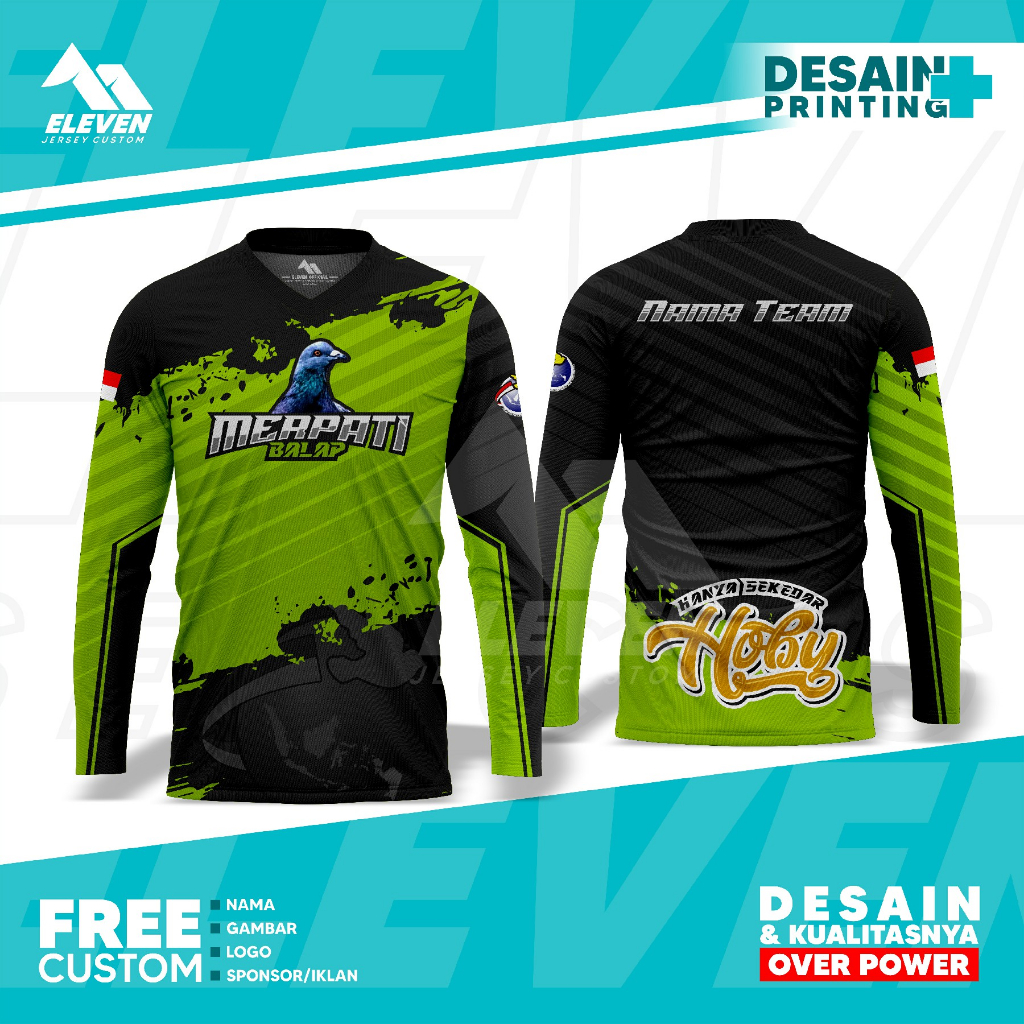 JERSEY MERPATI BALAP CUSTOM, FREE CUSTOM NAMA, LOGO, SPONSOR/IKLAN, WARNA & GAMBAR (BISA SATUAN)