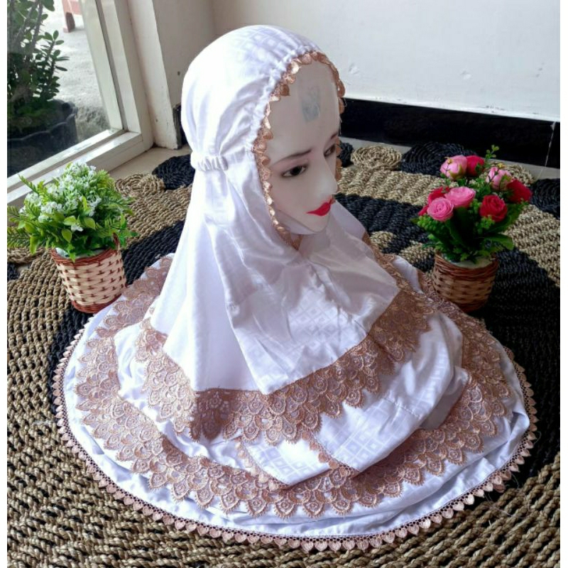 MUKENA BORDIR DEWASA TERUSAN SEMI SUTRA Mukena mahar mukena hantaran mukena mewah