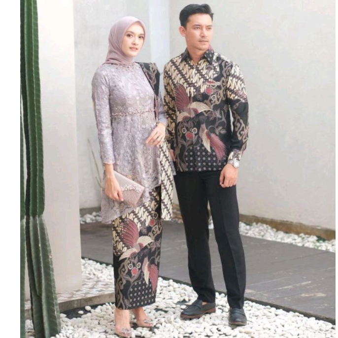 Batik Couple Gamis Brukat kombinasi batik Soga 2564 Shopee Haul