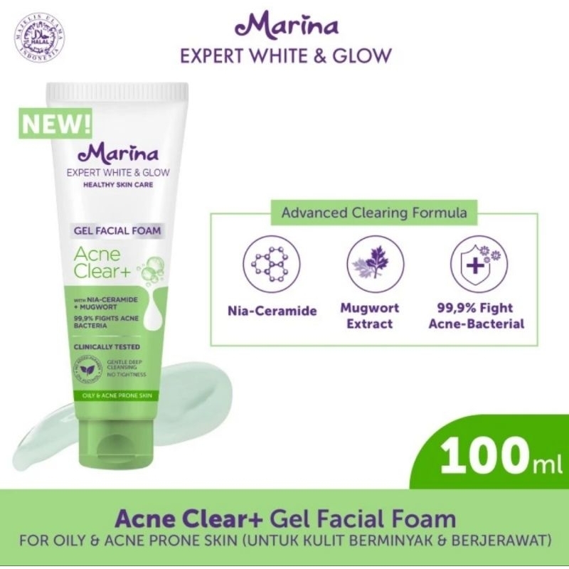 Marina Expert White &amp; Glow Gel Facial Foam Acne Clear+ 50 &amp; 100  ml