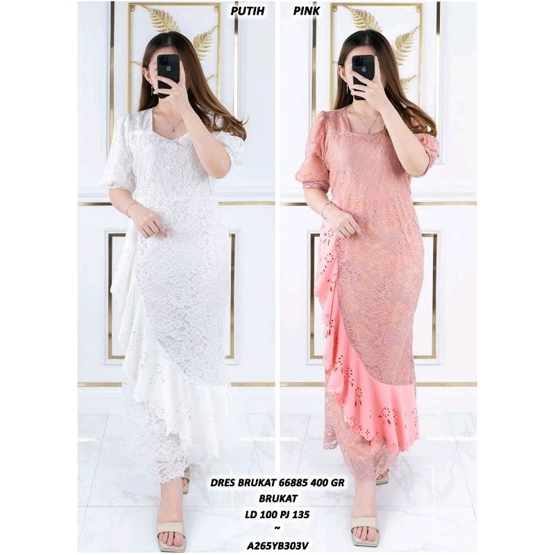 Dress Putih/Dress Wanita/Dress Brukat Putih/Dress Mewah