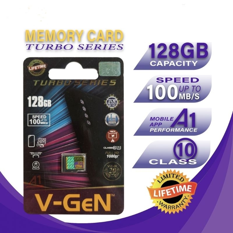 Memory Card V-GEN TURBO SERIES 128GB Kelas 10 ORIGINAL Memori Card V-GEN 128GB TURBO Class 10 ORIGINAL