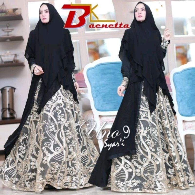 gamis brukat hitam gold uno by baenetta premium