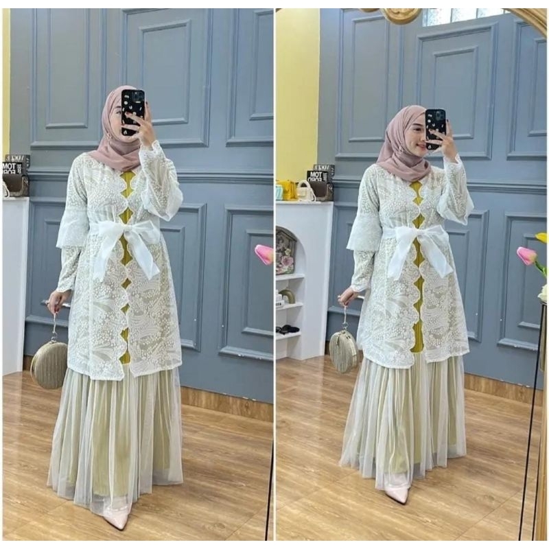 GAMIS SET ROMPI 2IN1 BROKAT ORI PAPERMEA TERLARIS BANGET