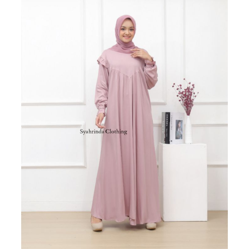 Gamis Polos Twill Rayon Premium Baju Long Dress Wanita Hijab Fashion