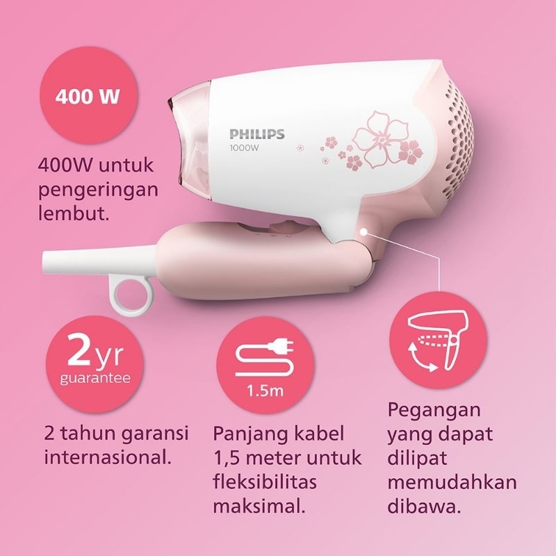 Philips Hair Dryer Care 400 W Pink HP8108/02 Pengering Rambut