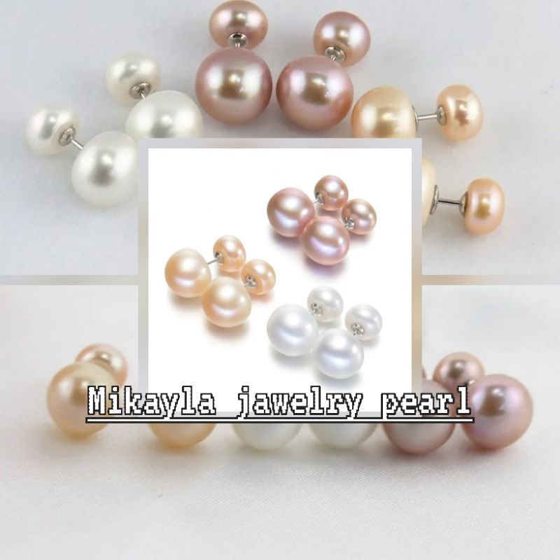 Giwang perak 925 mutiara lombok|Giwang double mutiara|Giwang tusuk mutiara lombok|Mutiara asli|Giwan