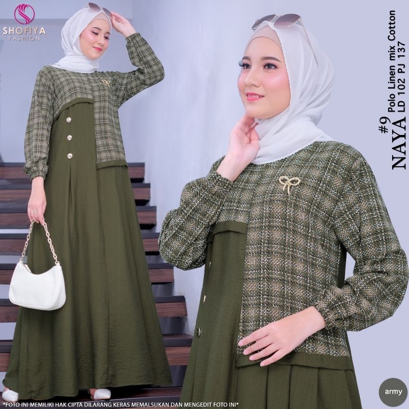 Naya#9 Gamis Muslim Wanita Dewasa kotak-kotak Model Terbaru Lebaran 2023