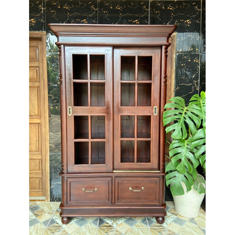 Lemari pajangan pintu 2 Lanawooden bahan full kayu mahoni solid lemari hias kaca lemari hias jati le
