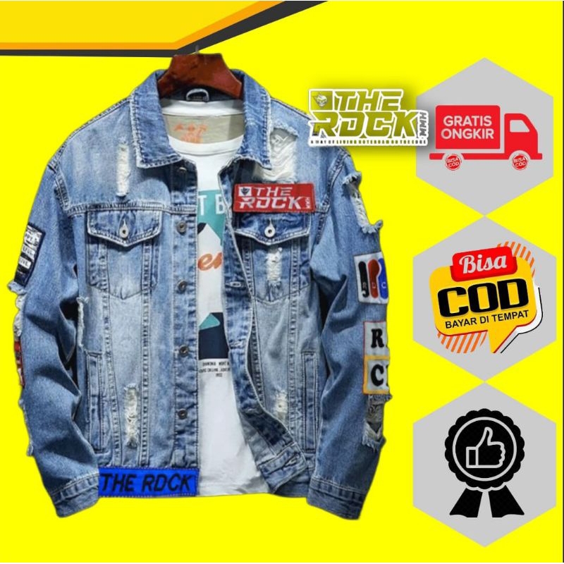 PROMO Jaket Denim Sobek Bordir Cowok Jacket Jeans Emblem Pria Original The Riddick Model Terbaru Dis
