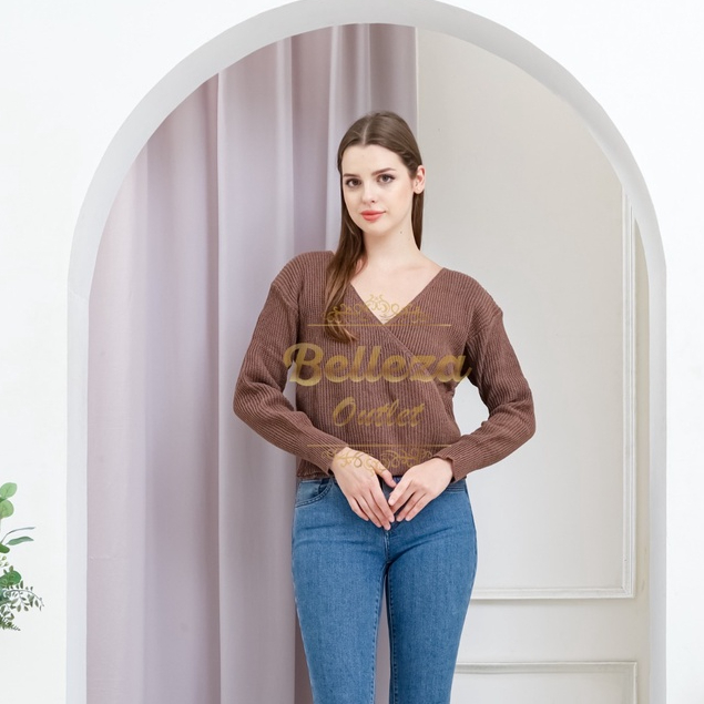 Belleza Outlet baju rajut Cardigan rajut atasan wanita Bunnie Crop