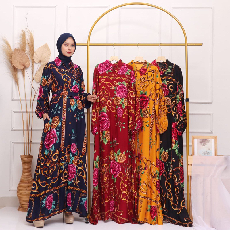 GAMIS MAXY SULTAN LEBARAN MEWAH FREE BELT RAYON ADEM GROSIR MOTIF BATIK MEWAH ACARA IDUL FITRI