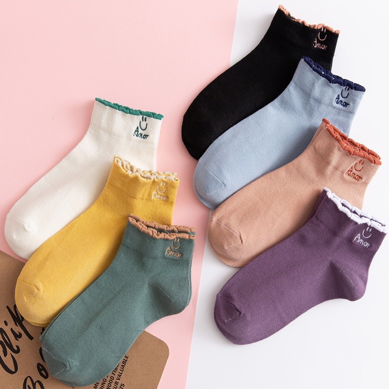 Kaos Kaki Amor Women Socks / Kaos Kaki Pendek Fashion Wanita / Kaos Kaki Pendek Motif Smile / Kaos Kaki Ankle Socks