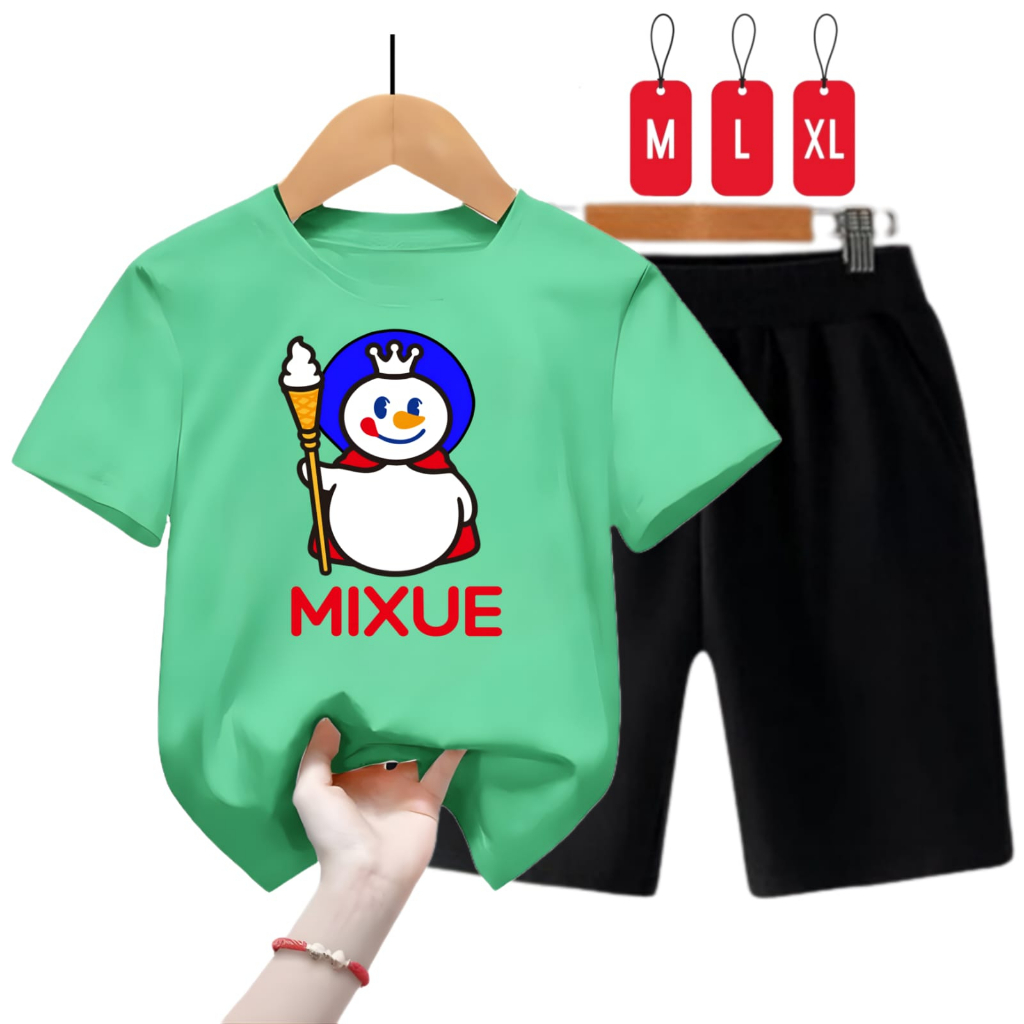 Hzl_outfit Baju Setelan Kaos Anak Cewek Cowok Mixue Shake/ Size M,L,XL