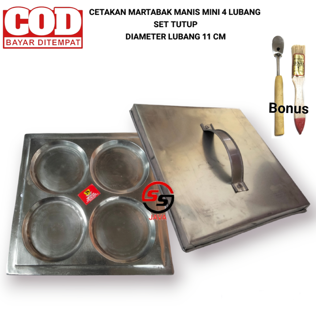 Cetakan kue LEKER martabak mini / wajan martabak manis mini lubang 4 set tutup gratis spatula dan ku