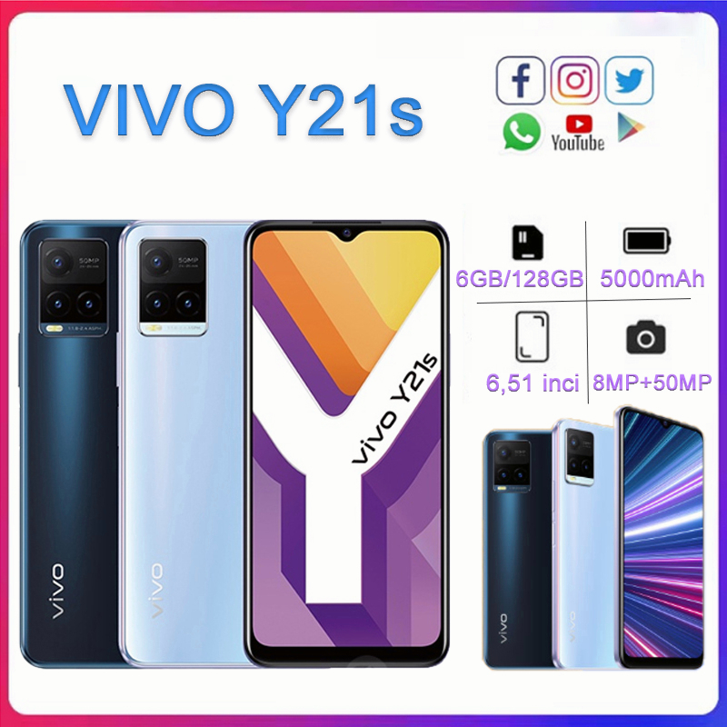 Vivo Y21s RAM 4GB+1GB Extended ROM 128  Smartphone LET 6.51 inches Dual SIM 50MP+8MP Handphone vivo 