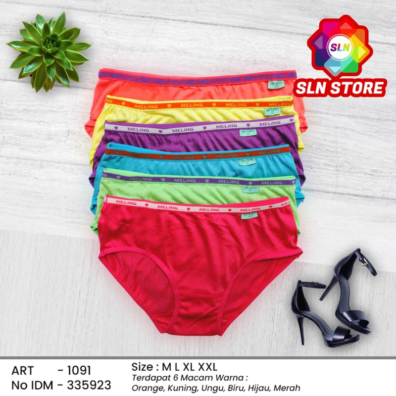( 6 pcs ) CELANA DALAM WANITA MELING KATUN SPANDEX CD WANITA PREMIUM ELASTIS MELING 1091