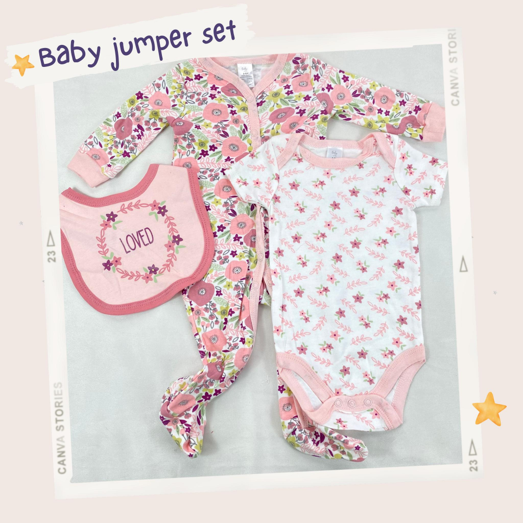 Jumpsuit baby unisex lucu 3IN1 jumper set sleepwear bip usia 0-9 bulan