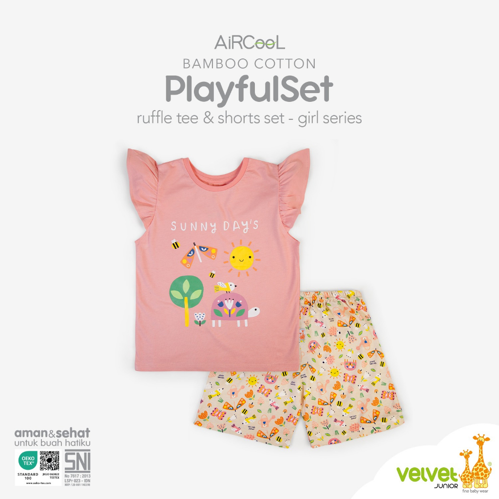 VELVET Junior Bamboo Cotton Stelan Pendek BOY GIRL Series Playfull Set Bayi Anak