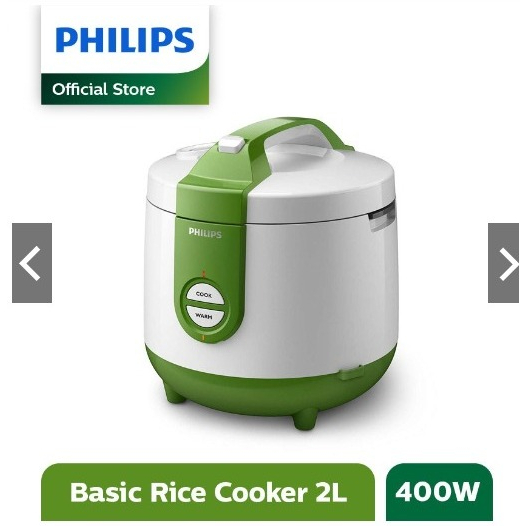 PHILIPS 2L Rice cooker HD3119/30 - 400Watt, Penanak Nasi Analog, Golden Ceramic, Green, hijau, mejik
