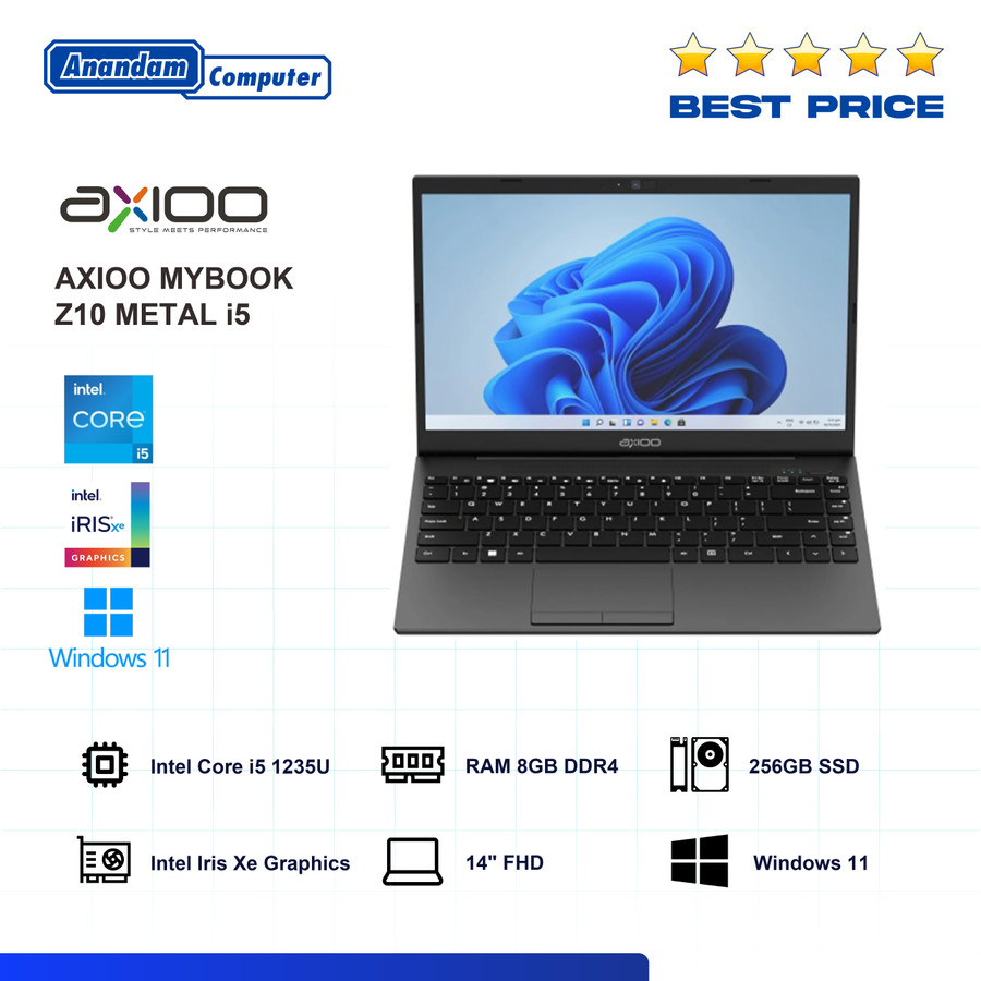 AXIOO MYBOOK Z10 METAL i5 1235U 8GB 256GB SSD Iris Xe W11 14FHD Black